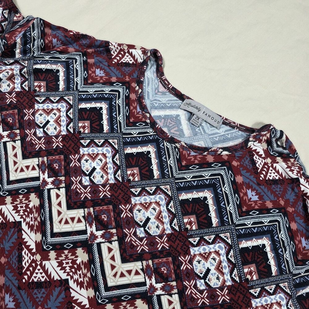 Absolutely Famous Womens Plus Size 2X 3/4 Sleeve Tunic Shirt Rayon Aztec Chevron